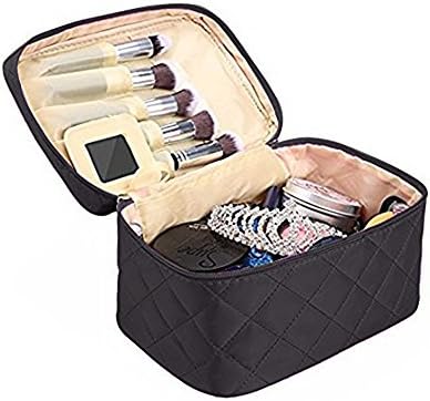 ChilMo Travel Makeup Bag Organizer Cosmetic Double-zip Handle Case Bag Beauty Storage,Black
