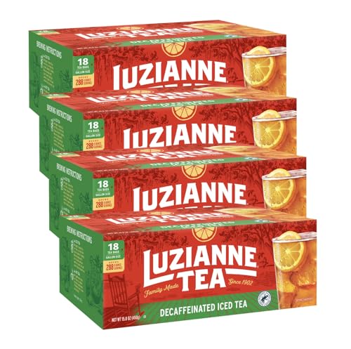 Luzianne Unsweetened Decaffeinated Iced Tea Bags 18 Count (Pack of 4)