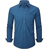Lumilk Men's Dress Shirts Long Sleeve Button Down Shirt Business Formal Stretch Shirt Regular Fit with Pockets