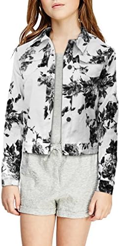 CREST JEANS Girls Glitter Floral Jacket GJK23274BR White/BLAC M810