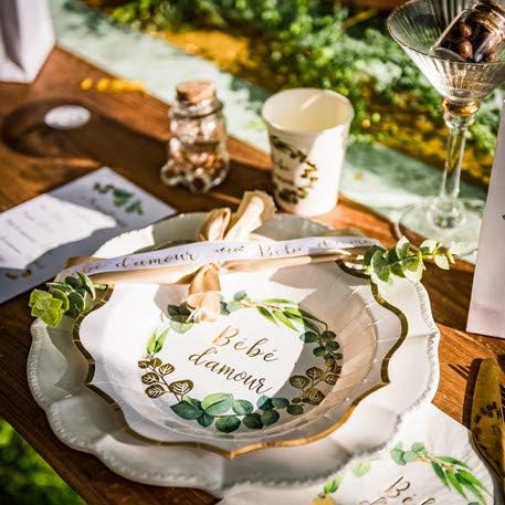 Cuisine Maison Vaisselle Jetable Artyfetes Diffusion 8 Assiettes Bebe Amour Eucalyptus 23cm Cuisine Maison Vaisselle Jetable