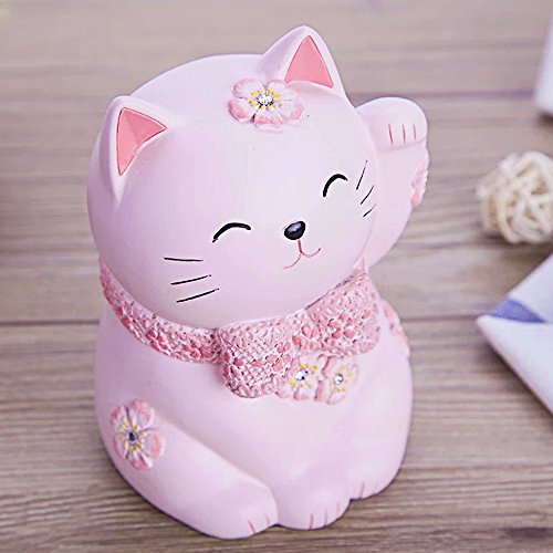ElecNova Cute Pink Maneki-neko Lucky Cat Piggy Bank Home Decor Ornament Gift for Girls
