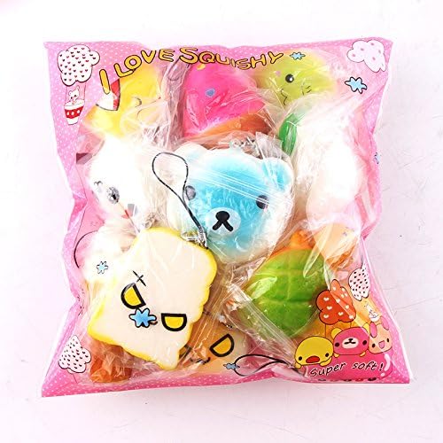 10/15/20 PCS Cute Squishy Jumbo Medium Mini Random Soft Squishy Bread Toys Key Phone Strap Bread Fruit Phone Charm Toys Squishy Slow Rising with Gift Package(Random Colour) (15PCS)