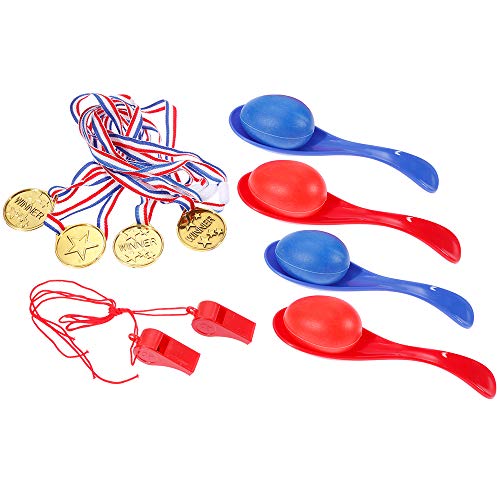 Faburo Potato Sack Race Bags Set, 32pcs Children's Birthday Party Game Set Outdoor Games Set, Potato Sack Race Bags, Three-legged Race Bands, Egg and Spoon Race Game, Bean Bag Toss Game for Kids Party Family Fun