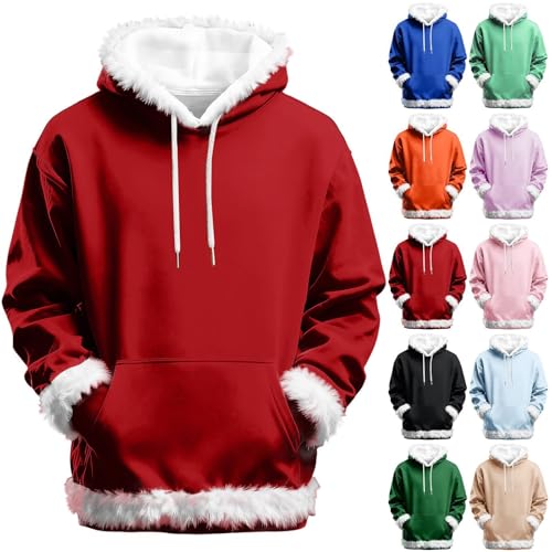 Hoodies for Men Women Solid Color Casual Hoodies with Fleece Trim Regular Weight Long Sleeve Hooded Sweattshirts Oversized Christmas Hoodie