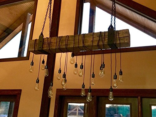 Reclaimed Barn Beam Light Fixture With Edison Bulb Wrapped Lights