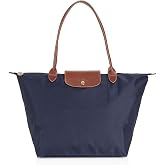 Longchamp Womens Mixed Media Nylon Shoulder Handbag Navy Large