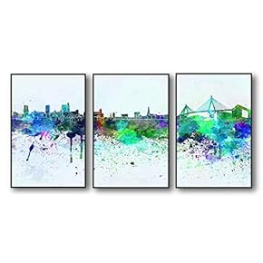 3 Piece Framed Canvas Home Artwork Decoration City Splash-Ink Painting Canvas Wall Art for Living Room, Bedroom - 16"x24"x3 Panels