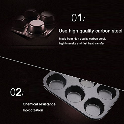 Lasten 6 Cups Muffin Pan, Non Stick Carbon Steel Muffin Bakeware for baking - Thumbnail 4