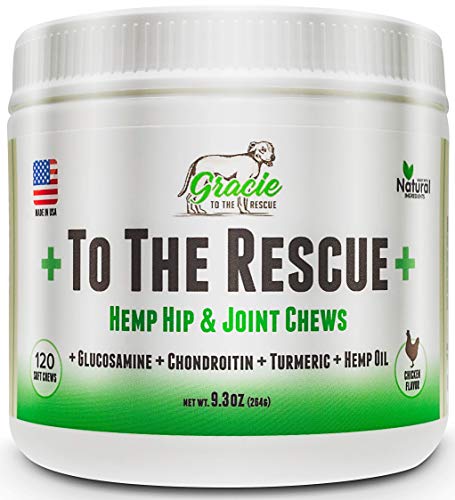 Joint Supplement for Dogs with Hemp Oil - Glucosamine, Chondroitin, Turmeric, Hip and Joint for Dogs, Arthritis Pain Relief & Improved Mobility - 120 Chicken Soft Chews +to The Rescue+