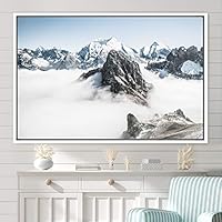 Framed Canvas Wall Art Snow Mountain Cool Expressive Farmhouse/Country Landscape Mountain Top Multicolor Photography Portrait Realism - 16x24 inches