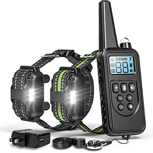 F-color Dog Training Collar, 865 Yards Safe Static Shock Collar for Dogs with Remote for Large Medium Small Dogs, Light Beep Vibration Shock 4 Modes, Waterproof and Rechargeable Dog Shock Collar