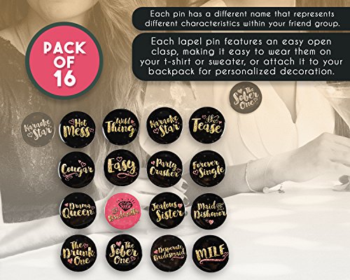 image for Blue Panda Pinback Buttons - 16-Pack Bachelorette Party Button Pins in