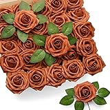 Mocoosy 50Pcs Artificial Rose Flowers, Burnt Orange