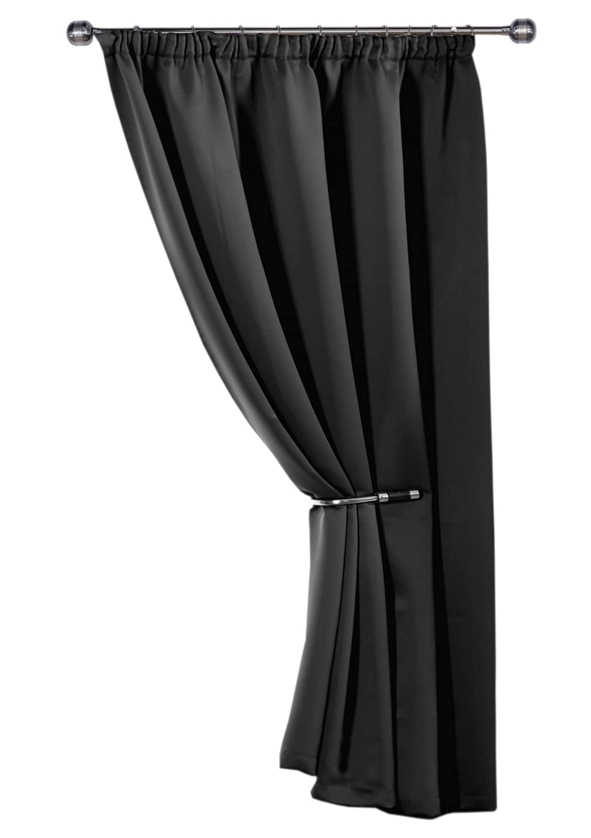 Emma Barclay – Blackout Door Curtain for Bedroom Thermal Insulated Woven Pencil Pleat Blackout Single Curtain Cali Collection (46” x 84” Inch)(Black)