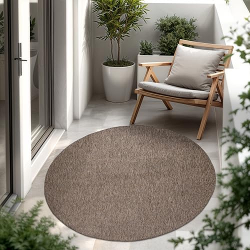 Paco Home Outdoor Teppich, Wetterfest Pflegeleicht Küchenteppich Ideal für Terrasse Balkon Garten, Flachgewebe Sisaloptik Modern Einfarbig meliert, 200 cm Rund,