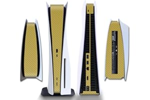 IFEEHE Side Protective Film for PS5 Disk Edition Carbon Fiber Pattern Skin Sticker Decal Cover for PS5 Console Console Skin Sticker (Gold)
