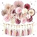 NICROLANDEE Rose Gold Wedding Decorations Love Foil Balloon Banner Paper Fans Dusty Rose Tissue Poms Glitter Champagne Glasses Garland Tassel for Bridal Shower, Engagement, Birthday Party