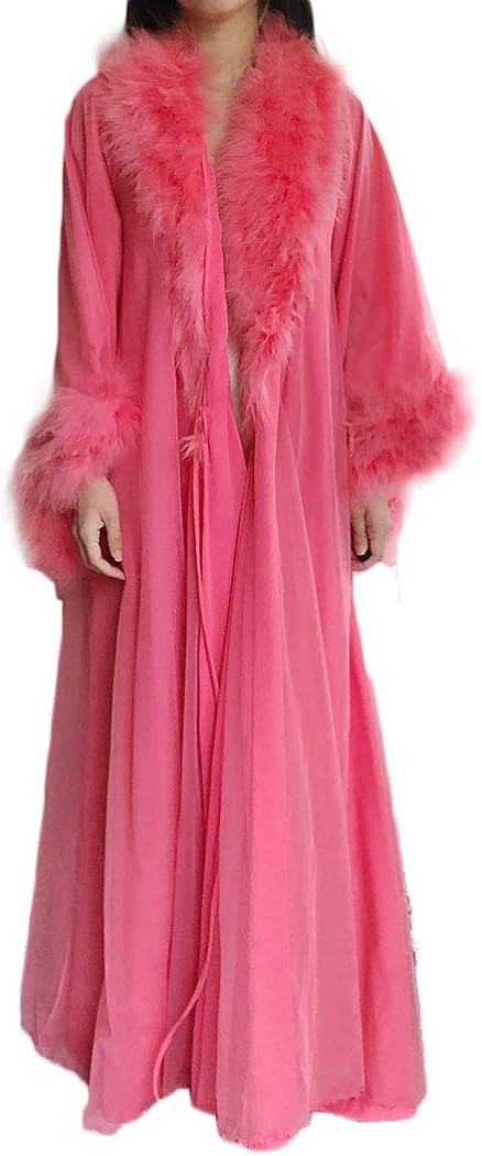 fluffy trim maxi robe