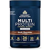 Ancient Nutrition Multi Protein + Creatine, Bone Broth, Whey, Dark Choc | 26g Protein, Grass Fed Whey, Bone Broth, Collagen Peptides, 5g Creatine Monohydrate, Colostrum &amp; Probiotics, 15 Servings