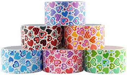6 Roll Variety Pack of Decorative Duct Style Tape, Heart Tape, Each Roll 1.88 Inch x 5 Yards, Ideal for Scrapbooking - Decorating - Signage (6-Pack, Hearts)