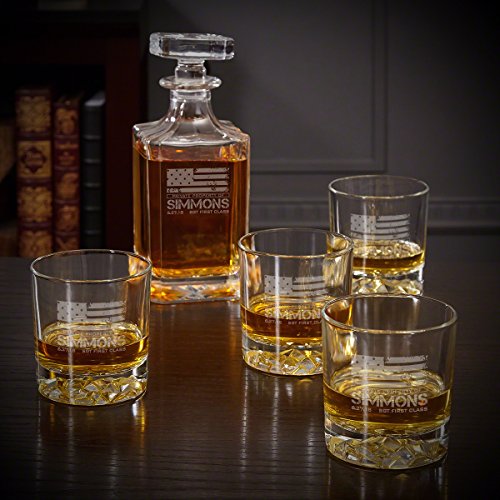 American Heroes Personalized Decanter and Whiskey Glasses by HomeWetBar - Great Gifts for Those Who Serve, Retirement Gift