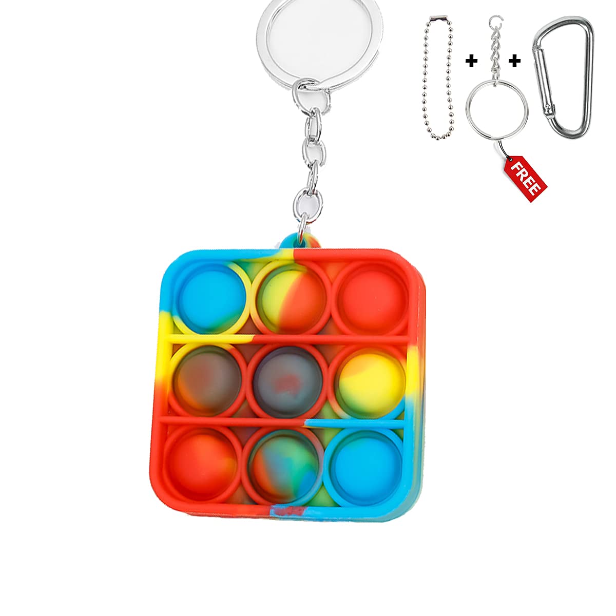 Pop it keychain, Pocket portable anti-anxiety simple dimple, stress relief hand fidget toys with key chain, Silicone squeeze toy (Style-D11)