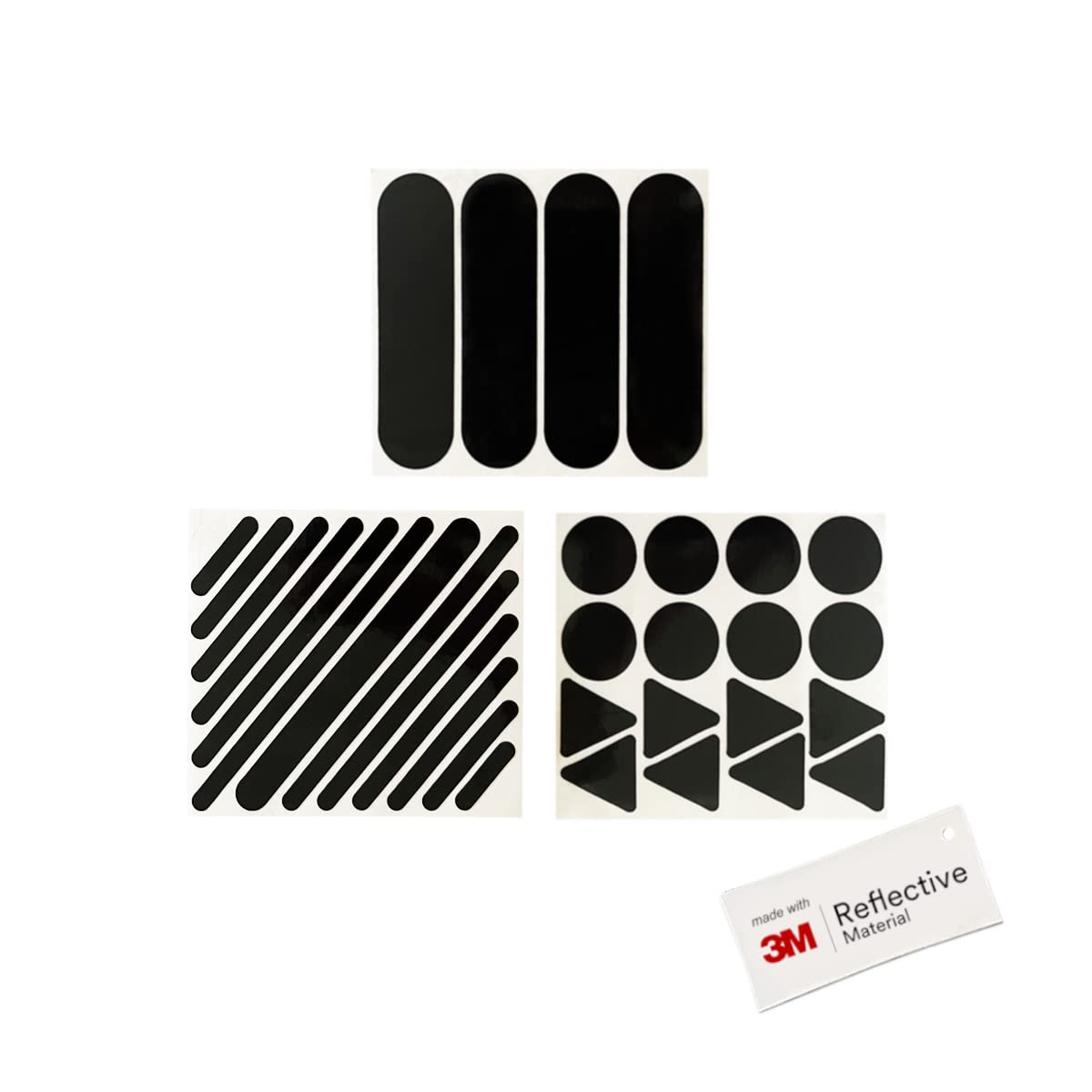 Tomamu 3M Black Reflective Stickers - Set of 33 stickers for helmets, scooters, bikes and prams - Made with 3M Reflective Film