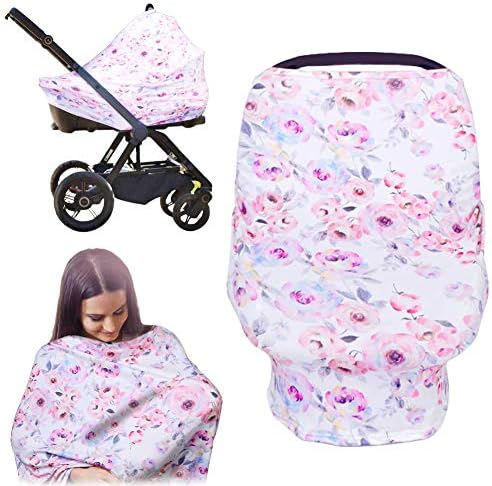 MANLEHOM Breastfeeding Nursing Cover, Stretchy Breathable Infant Car Seat Canopy, Soft Floral Scarf, Multifunction Cover Good for Decorating Shopping Cart High Chair, Nice Baby Shower Gift