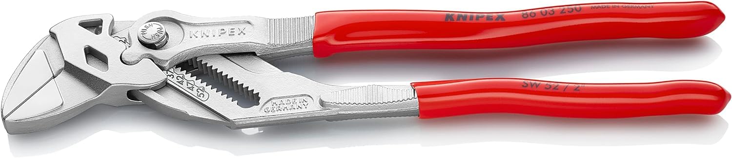 KNIPEX Pliers Wrench Pliers and a Wrench in a Single Tool Self-Service Card Chrome-Plated with Plastic Coating 250 mm, 86 03 250 SB