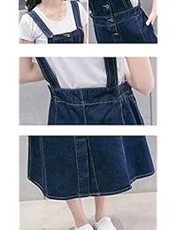 gihuo dama Escuela Estilo Botón a-line Denim General Vestido largo Casual Suspender Falda