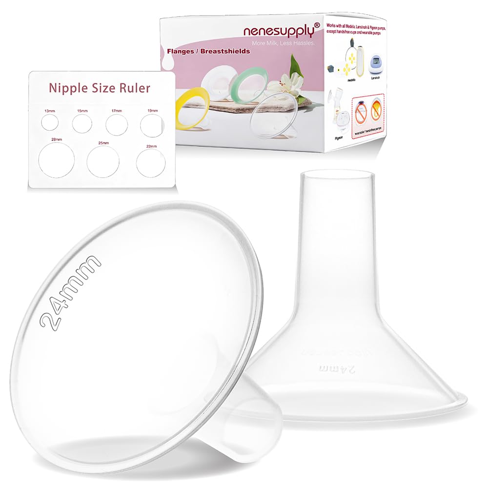 Nenesupply 24mm Classic Flanges Compatible with Medela Breast Pump Parts Flange Accessories. Work with Pump in Style Parts Symphony Parts Swing Maxi Harmony Breastpumps (24mm Classic)