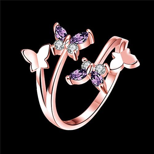 Yeahjoy Women's Adjustable Size Volly Open Rings Butterfly Shape Purple Austrian Crystals Rings