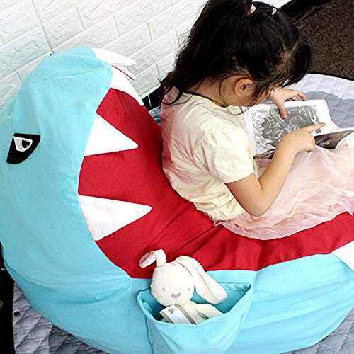 Lmeison Animal Storage Bean Bag Chair, Soft Canvas Plush Toy Organizer, Towels & Clothes Stuffed Storage Bag(No Stuffing) (Blue Shark) - Thumbnail 5