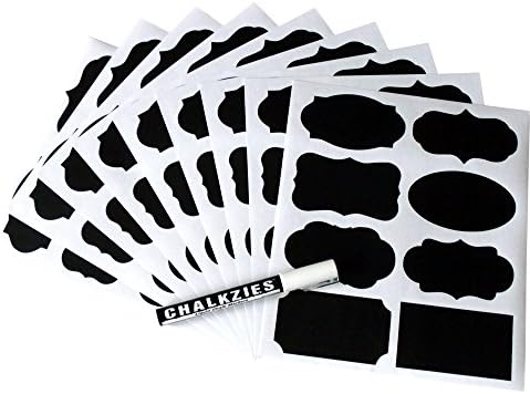 Chalkzies Chalkboard Labels + 3mm Liquid Chalk Marker • 8 Fun Shapes • 72-Pack