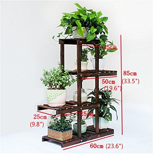 Carbonized Pine Wood Shelf 4 Tiers Design Handmade Plant Stand Burned Cedar Bonsai Gardening Planter Shoe Racks Balcony Living Room Indoor Outdoor Bathroom (Design 2)