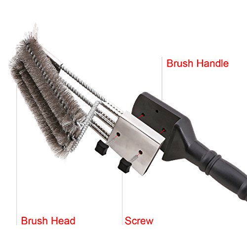 18" Grill Brush With Scraper. UNIQUE 3 REPLACEABLE HEADS DESIGN. Best BBQ Cleaner. Safe For All Grills. Durable Stainless Steel Wire Bristles. A Perfect Grilling Gift For Barbecue Lovers.