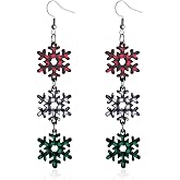 Christmas Tree Drop Dangle Earrings for Women - Snowflake Wood Earrings, Colorful Holiday Jewelry for Christmas and New Year Party
