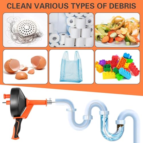 10M Professional Drain Pipe Spring for Sink and Drain, Electric & Manual Drainage Pipe with Drill Attachment for Kitchen, Bathroom, Toilet