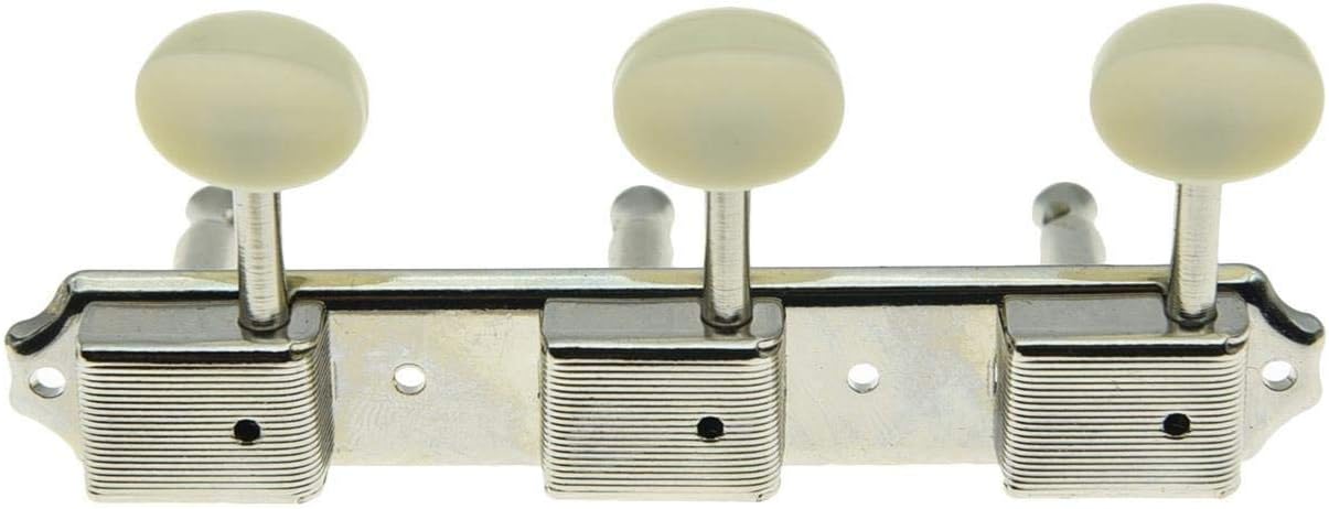 KAISH Nickel w/Aged White 3 per side 3x3 on a Plate Vintage Guitar Tuning Keys Tuners, Nickel with Ivory Button, 3L3R - Image 4