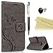Mavis's Diary Galaxy S6 Edge Wallet Case (Not for S6,S6 Edge Plus), Premium PU Leather Embossed Floral Magnetic Clasp Card Slots Flip Folio Cover with Hand Strap & Crystal Pen & Dust Plug - Gray