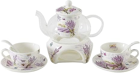 Amazon 花とティーカップセラミックガラスのフルーツティーポットセットティーセットキャンドル暖房煮ラベンダーの花のティーポットコンプリートセット カップ ソーサー オンライン通販