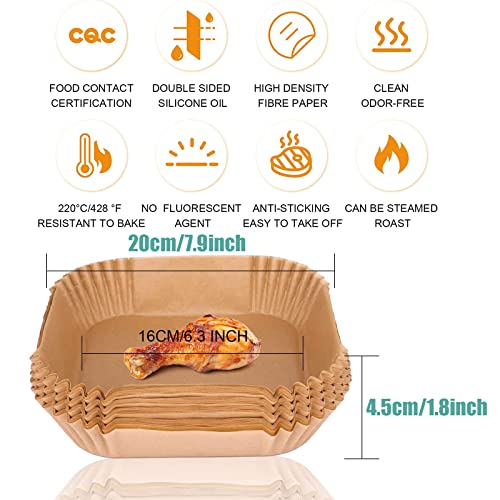 100 pcs 7.9in for Air Fryer Disposable Paper Square Nonstick Premium Greaseproof Parchment Fryer Cooking Paper Basket Fryer Microwave Oven square