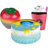 BeYumi Slow Rising Toy, Rainbow Dolphin Cake, Rainbow Strawberry, Drinks Set Squishy Cream Scented Decompression Squeeze Toys for Collection Gift, decorative props Large or Stress Relief
