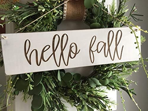 Evan332Eddie Hello Fall Sign Fall Sign Fall Wood Sign Fall Sign for Wreath Fall Welcoming Sign Fall Decor Hand Printed Sign Hello Fall