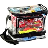 LARGE Clear Lunch Bag - 4 Storage Areas - Super-Duty Water Resistant Plastic Construction w/ Upgraded Zippers - Easy To Clean - Clear Lunch Box for Everyday Use