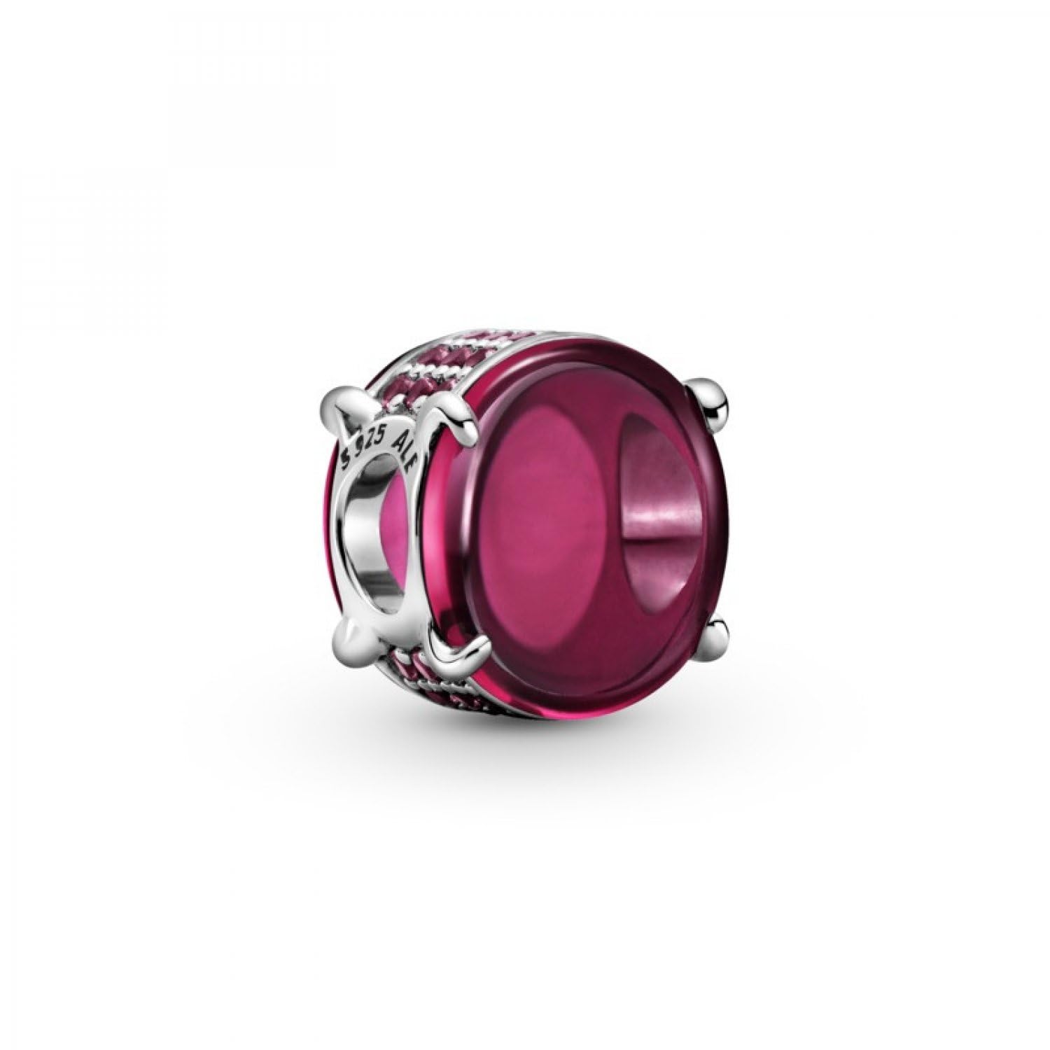 Pandora Colours Cherry Red Oval Cabochon Charm in Sterling Silver Size: 1.1 cm, 1,1cm, Precious Metal, Cubic Zirconia