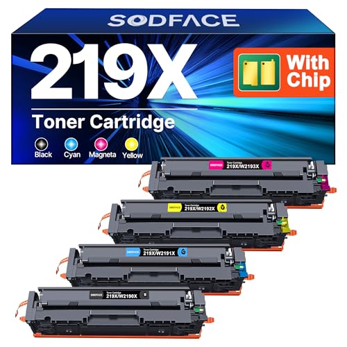 219X W2190X 219A MFP 3302FDWG Toner with Chip Compatible with HP 219X 219A Toner for Color LaserJet Pro MFP 3302FDWG 3302SDWG 3302FDNG 3302FDW 3302SDW 3302FDN (Black Cyan Yellow Magenta, Pack of 4)