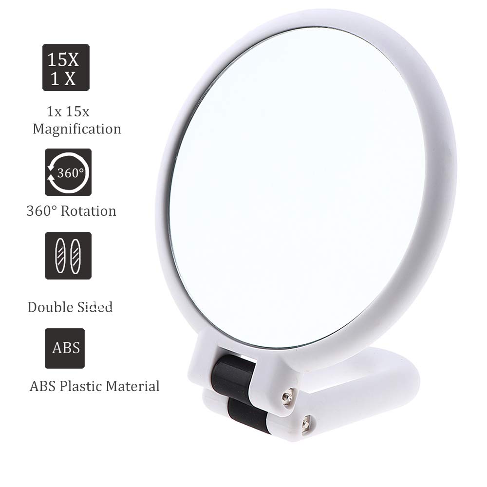 15x Magnifying Handheld Mirror,Travel Folding Hand Held Mirror,Double Sided Pedestal Makeup Mirror with 1/15x Magnification: Beauty