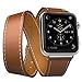 MoKo Band for Apple Watch Series 1 Series 2, Luxury Genuine Leather Smart Watch Band Strap Double Tour Replacement for 38mm Apple Watch 2015 and 2016, Brown (Not Fit 42mm Versions)